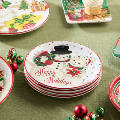 Certified International Santa'S Retro Christmas 4-pc. Ceramic Dessert Plate