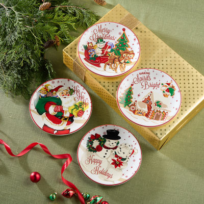 Certified International Santa'S Retro Christmas 4-pc. Ceramic Dessert Plate
