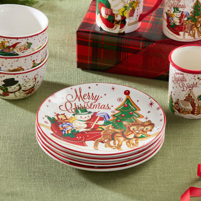 Certified International Santa'S Retro Christmas 4-pc. Ceramic Dessert Plate
