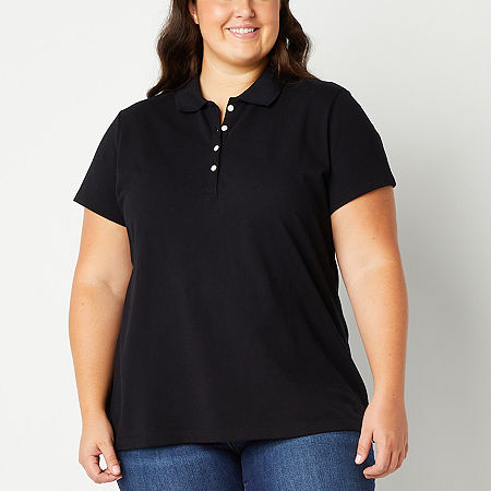 St. John's Bay Womens Plus Short Sleeve T-shirt In Black
