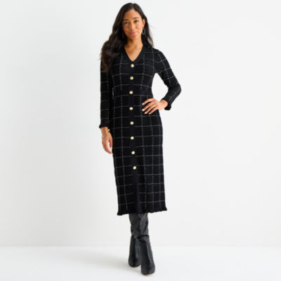 52seven Womens Long Sleeve Plaid Midi Sweater Dress - JCPenney