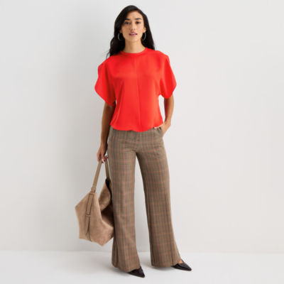 Worthington Womens Crew Neck Short Sleeve Satin Blouse - JCPenney