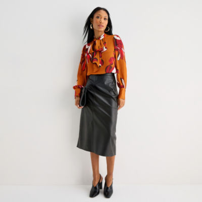 Worthington Womens Split Tie Neck Long Sleeve Blouse, Color