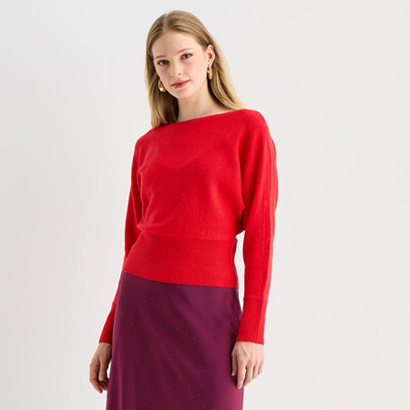 Worthington Womens Boat Neck Long Sleeve Pullover Sweater, Large, Red