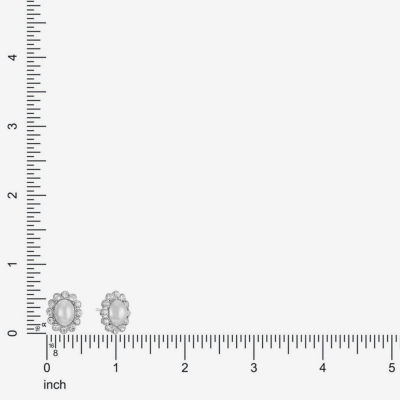 Monet Jewelry Timeless Silver Tone Halo Glass Simulated Pearl 17mm Oval Stud Earrings