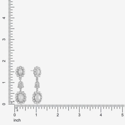 Monet Jewelry Timeless Silver Tone Halo Womens Glass Simulated Pearl Oval Hypoallergenic Drop Earrings