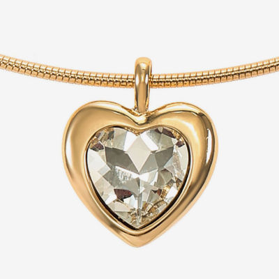 Liz Claiborne Gold Tone Collar Womens Glass Heart 17 Inch Pendant Necklace