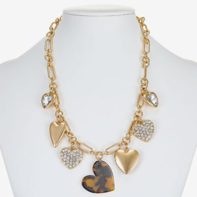 Liz Claiborne Gold Tone Charm Womens 17 Inch Collar Necklace