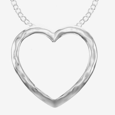 Liz Claiborne Silver Tone Hammered Open Womens Heart 20 Inch Pendant Necklace