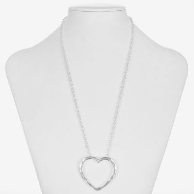 Liz Claiborne Silver Tone Hammered Open Womens Heart 20 Inch Pendant Necklace