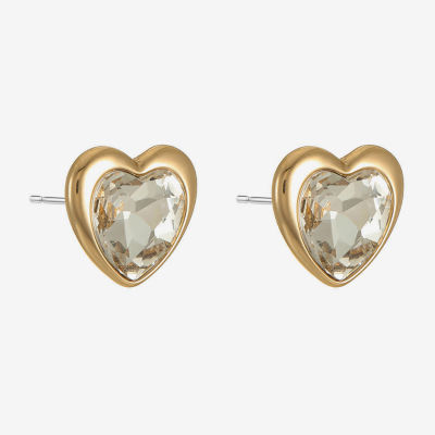 Liz Claiborne Gold Tone Glass 17mm Heart Stud Earrings