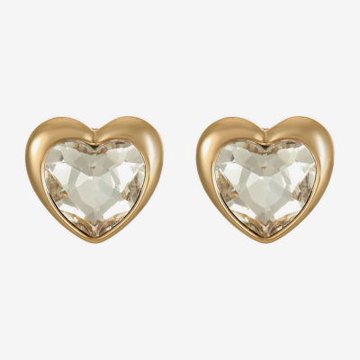 Liz Claiborne Gold Tone Glass 17mm Heart Stud Earrings