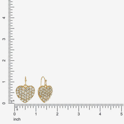 Liz Claiborne Gold Tone Pave Womens Glass Heart Drop Earrings