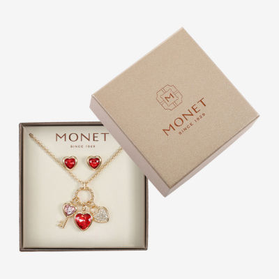 Monet Jewelry Gold Tone Womens Red Glass Heart Keys 2-pc. Jewelry Set