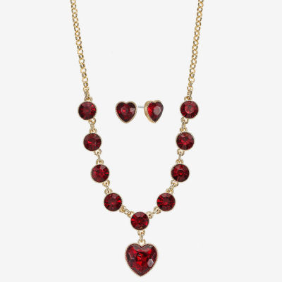 Monet Jewelry Gold Tone Womens Red Glass Heart 2-pc. Jewelry Set