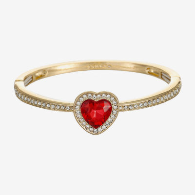 Monet Jewelry Gold Tone Womens Red Glass Heart Bangle Bracelet