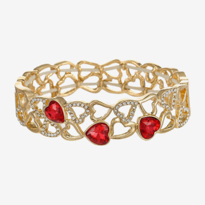 Monet Jewelry Gold Tone Womens Red Glass Heart Stretch Bracelet