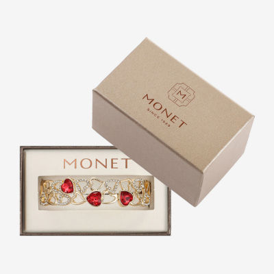 Monet Jewelry Gold Tone Womens Red Glass Heart Stretch Bracelet