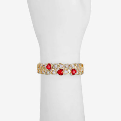 Monet Jewelry Gold Tone Womens Red Glass Heart Stretch Bracelet