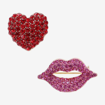 Monet Jewelry Gold Tone Lips Kiss Pink Glass Pin