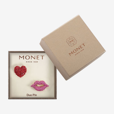 Monet Jewelry Gold Tone Lips Kiss Pink Glass Pin