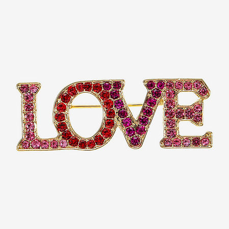 Monet Jewelry Gold Tone Love Pink Glass Pin In Red