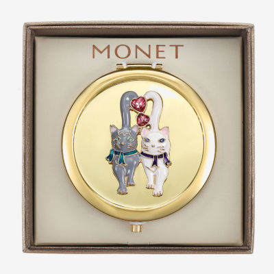 Monet Jewelry Gold Tone Cats Gold Tone Heart Compact Mirror