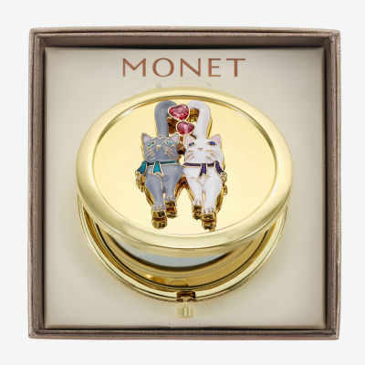 Monet Jewelry Gold Tone Cats Gold Tone Heart Compact Mirror