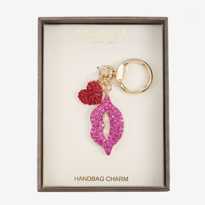 Monet Jewelry Gold Tone Pink Lips Kiss Heart Bag Charm