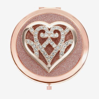 Monet Jewelry Rose Tone Filigree Rose Tone Heart Compact Mirror