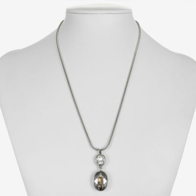 Monet Jewelry Double Drop Womens Glass Oval 17 Inch Pendant Necklace