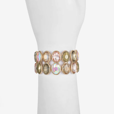 Monet Jewelry Double Layer Womens Brown Glass Oval Stretch Bracelet