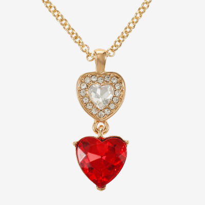 Monet Jewelry Gold Tone Womens Red Glass Heart 17 Inch Pendant Necklace