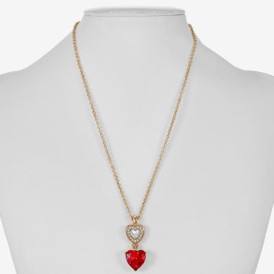 Monet Jewelry Gold Tone Womens Red Glass Heart 17 Inch Pendant Necklace