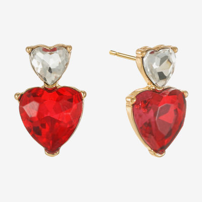 Monet Jewelry Gold Tone Double Red Glass 18mm Heart Stud Earrings