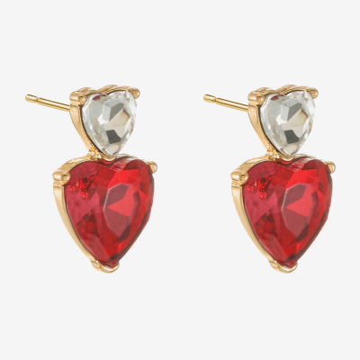 Monet Jewelry Gold Tone Double Red Glass 18mm Heart Stud Earrings