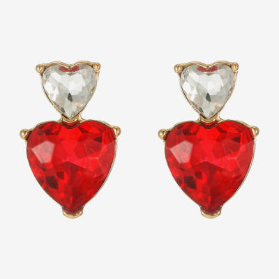 Monet Jewelry Gold Tone Double Red Glass 18mm Heart Stud Earrings