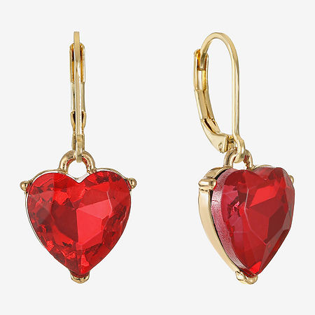 Monet Jewelry Womens Red Glass Heart Drop Earrings In Gold