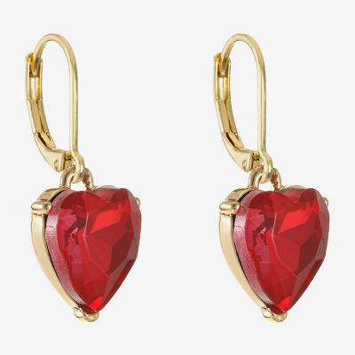 Monet Jewelry Womens Red Glass Heart Drop Earrings