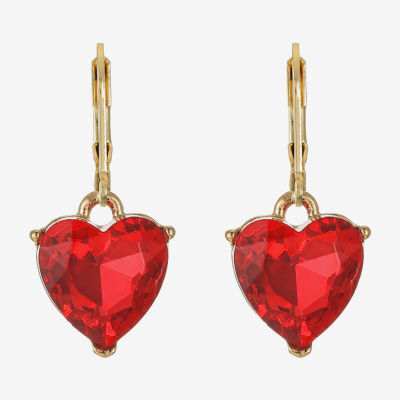 Monet Jewelry Womens Red Glass Heart Drop Earrings