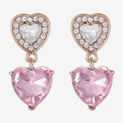 Monet Jewelry Halo Double Womens Pink Glass Heart Hypoallergenic Drop Earrings