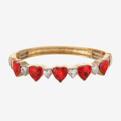 Monet Jewelry Womens Red Glass Heart Bangle Bracelet
