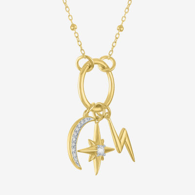 Diamond Addiction (G-H / Si2-I1) Womens 1/10 CT. T.W. Lab Grown White Diamond 14K Gold Over Silver LIghtning Bolt Moon Star 17 Inch Pendant Necklace