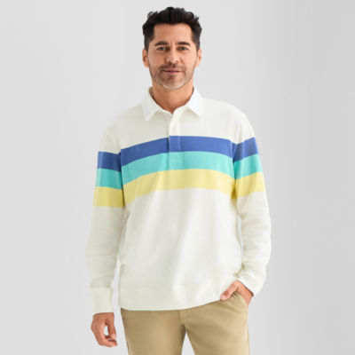 St. John's Bay French Terry Rugby Mens Classic Fit Long Sleeve Polo Shirt