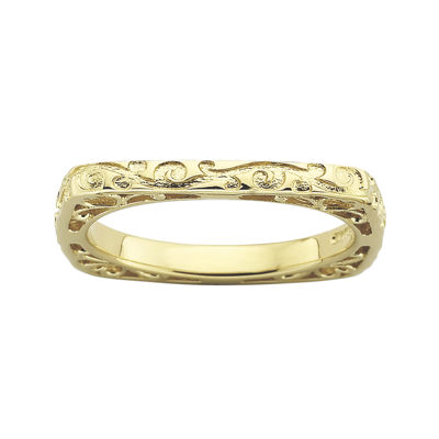 Personally Stackable 18K Gold Over Sterling Silver Engraved Square Ring