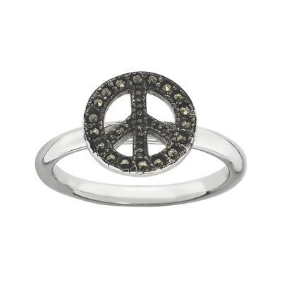 Personally Stackable Marcasite Sterling Silver Peace Sign Ring