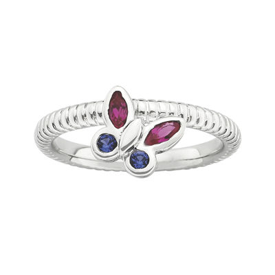 Personally Stackable Lab-Created Ruby & Sapphire Butterfly Ring
