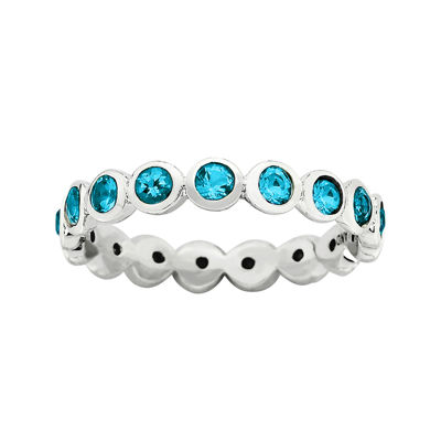 Personally Stackable "December" Blue Crystal Sterling Silver Eternity Ring