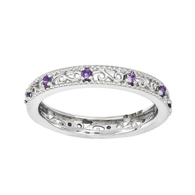 Personally Stackable Genuine Amethyst Filigree Eternity Ring