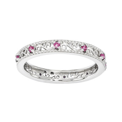 Personally Stackable Lab-Created Pink Sapphire Filigree Eternity Ring